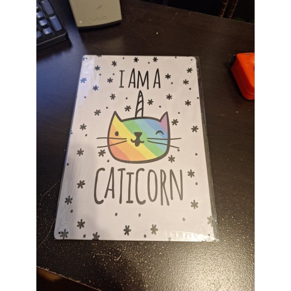 I Am a Caticorn Metal Tin Sign 8" x 12" Cute Cat Unicorn Wall Decor